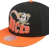 Snapback-Mitchell & Ness Anaheim Ducks Crooked Path Black/Orange Snapback -