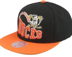 Snapback-Mitchell & Ness Anaheim Ducks Crooked Path Black/Orange Snapback -
