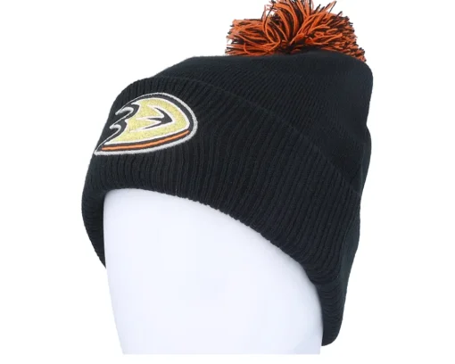 Fashion Adidas Anaheim Ducks NHL Cuff Beanie Pom - Black