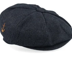 Flat Caps-Jack Anchor Anchor Patch Charcoal Wool Bakerboy Flat Cap -