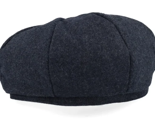 Flat Caps-Jack Anchor Anchor Patch Charcoal Wool Bakerboy Flat Cap -
