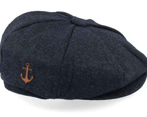 Flat Caps-Jack Anchor Anchor Patch Charcoal Wool Bakerboy Flat Cap -