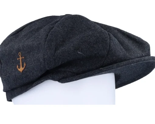 Flat Caps-Jack Anchor Anchor Patch Charcoal Wool Bakerboy Flat Cap -