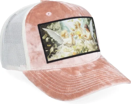 Velvet Caps-Calza Pennello Angels & Money Velvet Peach/Ivory A-frame Trucker - Pink