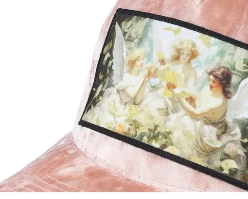 Velvet Caps-Calza Pennello Angels & Money Velvet Peach/Ivory A-frame Trucker - Pink