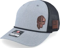 Trucker-Army Head Army Skull Usa Brown Patch Heather /Black Rope A-Frame Trucker - Grey