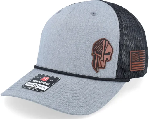 Trucker-Army Head Army Skull Usa Brown Patch Heather /Black Rope A-Frame Trucker - Grey
