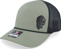 Trucker-Army Head Army Skull Usa Brown Patch Heather /Black Rope A-Frame Trucker - Grey