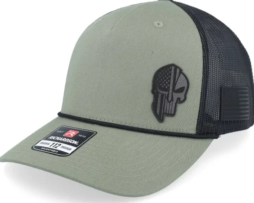 Trucker-Army Head Army Skull Usa Brown Patch Heather /Black Rope A-Frame Trucker - Grey