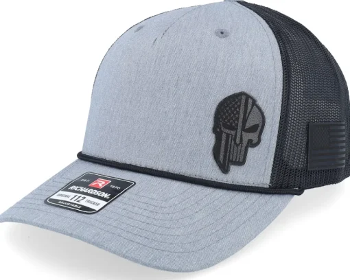 Trucker-Army Head Army Skull Usa Brown Patch Heather /Black Rope A-Frame Trucker - Grey