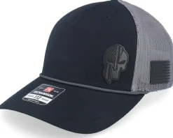 Trucker-Army Head Army Skull Usa Brown Patch Heather /Black Rope A-Frame Trucker - Grey