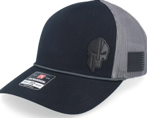 Trucker-Army Head Army Skull Usa Brown Patch Heather /Black Rope A-Frame Trucker - Grey