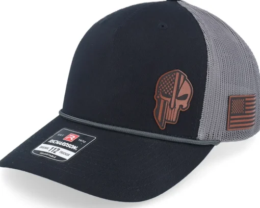 Trucker-Army Head Army Skull Usa Brown Patch Heather /Black Rope A-Frame Trucker - Grey