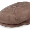 Flat Caps-MJM Hats Artist Blue Line Nappa Wax Dk. Brown Flat Cap -