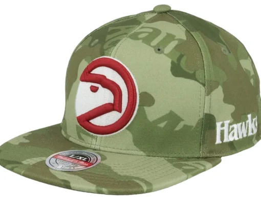 Fitted-Mitchell & Ness Atlanta Hawks Tonal Green Camo Stretch Fitted -