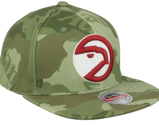 Fitted-Mitchell & Ness Atlanta Hawks Tonal Green Camo Stretch Fitted -