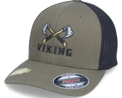 Best Vikings Axe Cross Logo Mesh Olive/Black Flexfit -