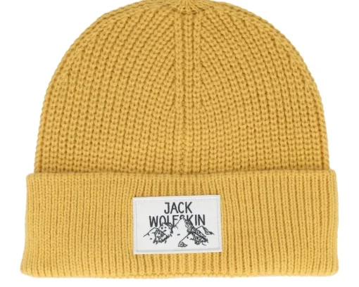 Cuff Beanies-Jack Wolfskin Badge Beanie Mustard Cuff -