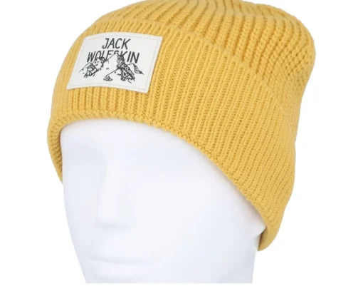 Cuff Beanies-Jack Wolfskin Badge Beanie Mustard Cuff -