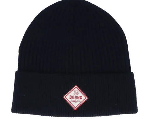Cuff Beanies-Djinns Basic Beanie Merino Fine Rib Black Cuff -