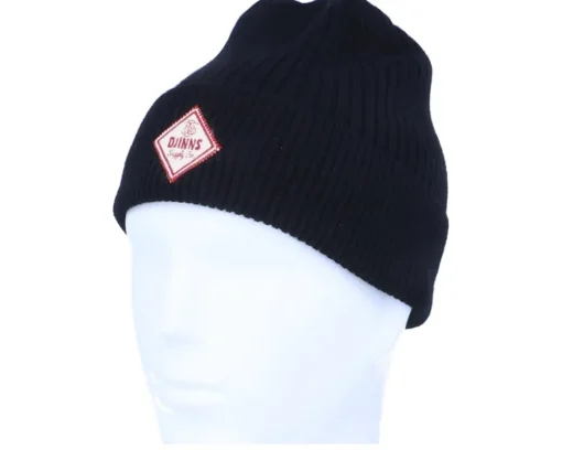 Cuff Beanies-Djinns Basic Beanie Merino Fine Rib Black Cuff -
