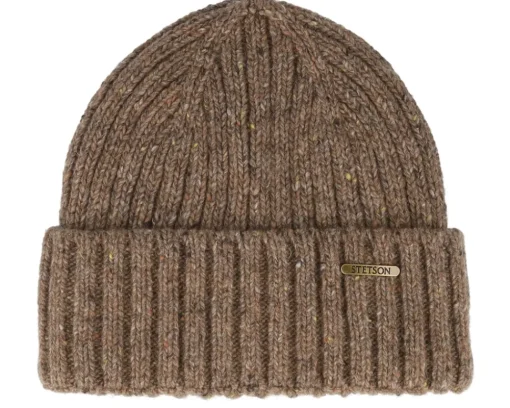 Cuff Beanies-Stetson Beanie Donegal Wool Brown Beige Cuff -