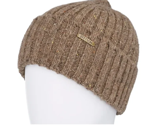 Cuff Beanies-Stetson Beanie Donegal Wool Brown Beige Cuff -