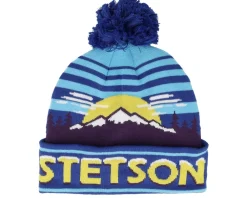 Pom Beanies-Stetson Beanie Freestyle Blue Shades Pom -