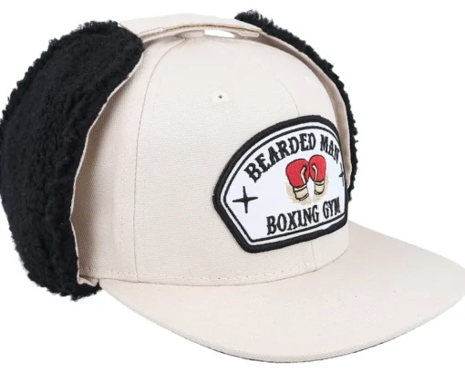 Earflap-Bearded Man Bearded Boxing Gym Canvas Beige/Black Earflap -