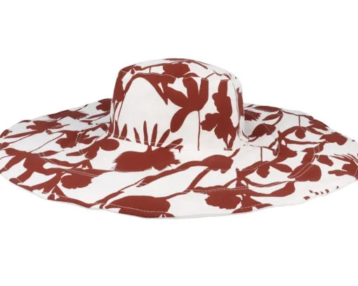 Sun Hat-Seeberger Big Floppy With Flower Print White-Fire Sun Hat -