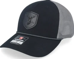 Trucker-Wild Spirit Black Deer Shield Patch Black/Charcoal Rope A-Frame Trucker -