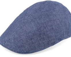 Best MJM Hats Blue Line Bruce Linen Blue Flat Cap -