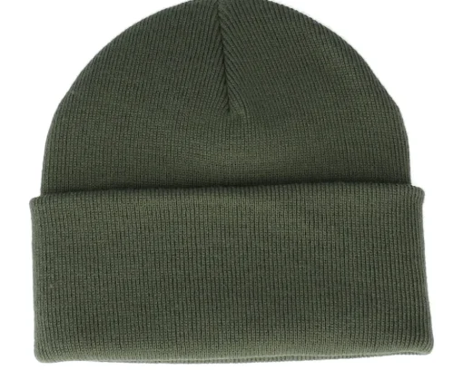 Cuff Beanies-Bearded Man Bm Cross Patch Olive Green Beanie -