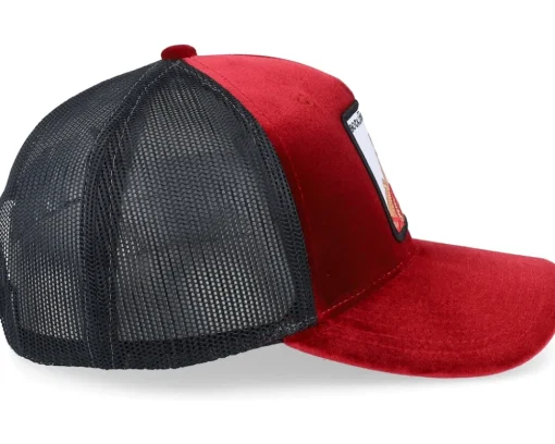 Trucker | Velvet Caps-Ho-Ho-Hats Bockjävel Velvet /Black A-frame Trucker - Red