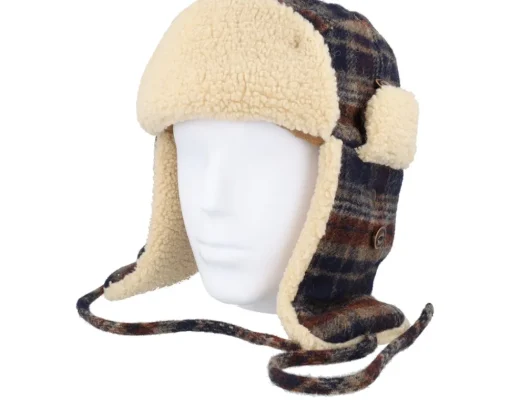 Best Stetson Bomber Wool Check Navy/Beige/Burned Orange Trapper -