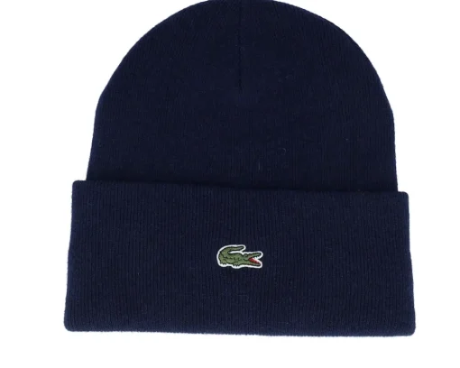 Online Lacoste Bonnet Knitted Cap Navy Blue Cuff -