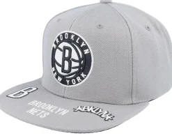 Snapback-Mitchell & Ness Brooklyn Nets Front Face Grey Snapback -