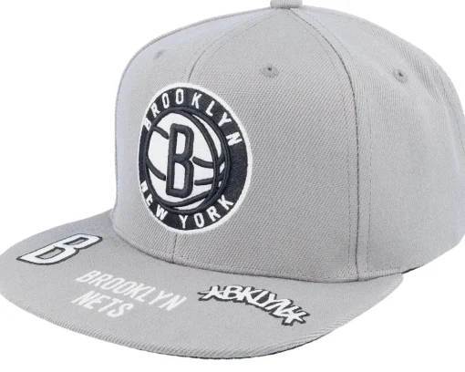 Snapback-Mitchell & Ness Brooklyn Nets Front Face Grey Snapback -