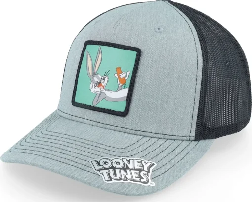 Trucker-Looney Tunes Bugs Bunny With Carrot Heather Grey/Black Trucker -
