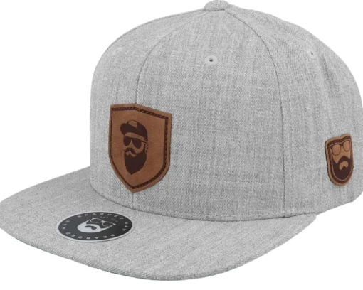 Sale Bearded Man Cap Man Badge Patch Heather Snapback - Grey
