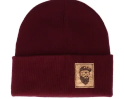 Hot Bearded Man Cap Man Patch Burgundy Beanie -