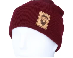 Hot Bearded Man Cap Man Patch Burgundy Beanie -