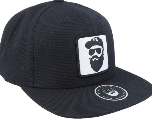 Snapback-Bearded Man Cap Man Woven Patch Snapback - Black