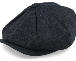 Flat Caps-Beechfield Charcoal Marl Melton Wool Baker Boy Flat Cap -