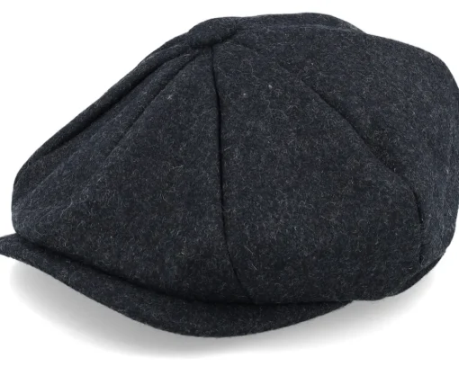 Flat Caps-Beechfield Charcoal Marl Melton Wool Baker Boy Flat Cap -