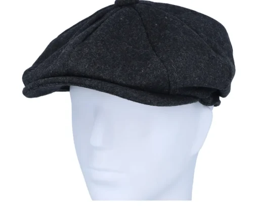 Flat Caps-Beechfield Charcoal Marl Melton Wool Baker Boy Flat Cap -