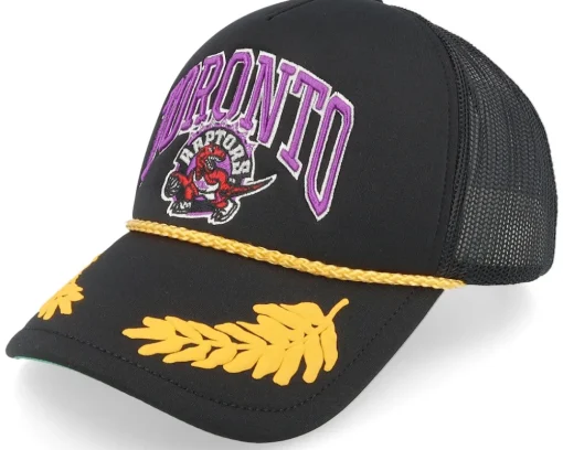 Trucker-Mitchell & Ness Charlotte Hornets Gold Leaf Vintage Trucker - Black