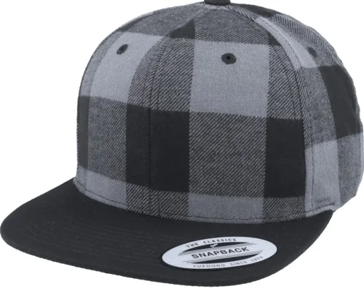Snapback-Yupoong Checked Flanell Black/Grey Snapback -