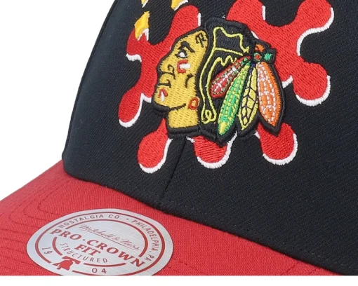 Adjustable-Mitchell & Ness Chicago hawks Groove Drip Pro /Red Adjustable - Black