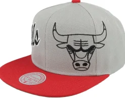 Best Mitchell & Ness Chicago Bulls Knock Out Panel Grey/Red Snapback -